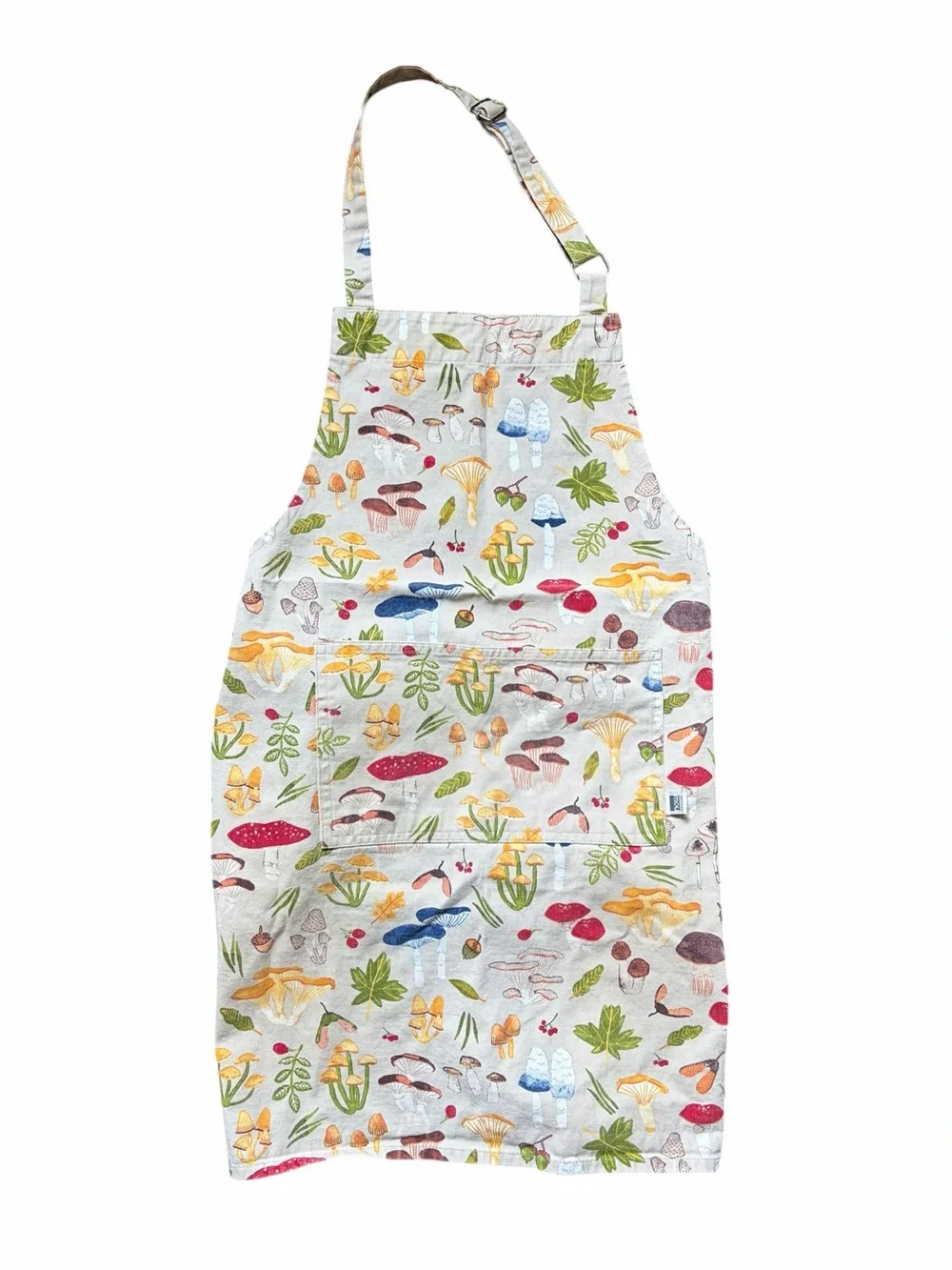 Cotton Mushroom Print Apron - White Multicolor